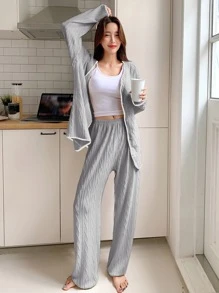 DAZY Conjunto de pijama con textura ribete unido - Gris - Ver 1