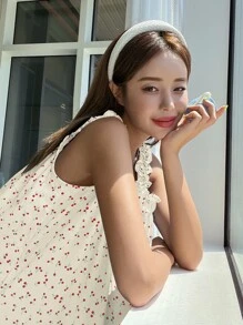 DAZY 全身樱桃印花荷叶边吊带睡裙睡衣 - 米色 - 查看 4