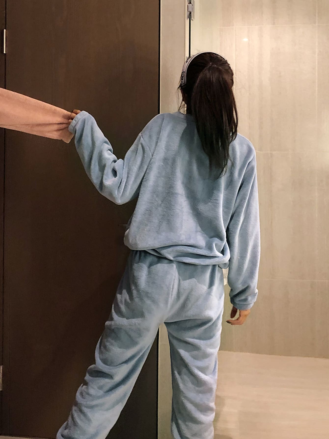 Solid Drop Shoulder Flannel PJ Set