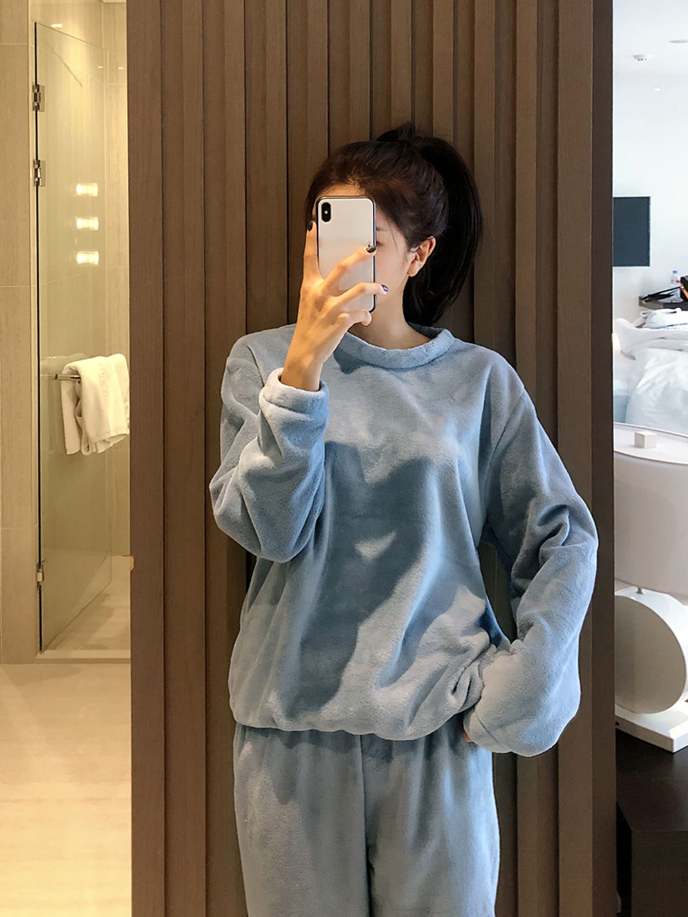 Solid Drop Shoulder Flannel PJ Set