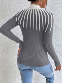 Mulvari 撞色高领针织套头衫秋冬毛衣 - 灰色 - 查看 2