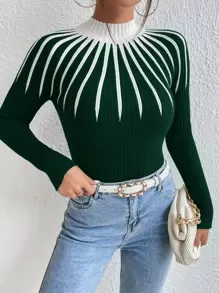 Mulvari Colorblock Mock Neck Sweater - Dark Green - View 3