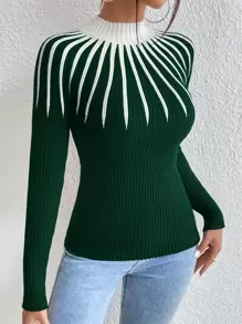 Mulvari Colorblock Mock Neck Sweater - Dark Green - View 5