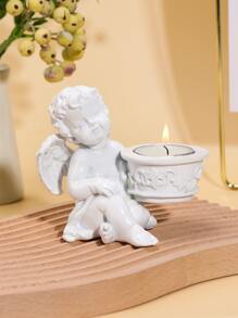 1pc Angel Design Candle Holder - White - View 1