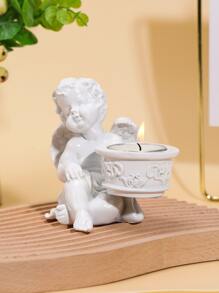 1pc Angel Design Candle Holder - White - View 2