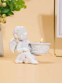 1pc Angel Design Candle Holder - White - View 3