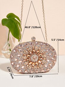 Vincy Glitter Handbag Glamorous Glitter Bling, Sequin, Luxury, Shiny Mini Rhinestone Decor Chain Box Bag Evening Bag, Dinner Bag Faux Pearl, Rhinestone, Flower, Crystal Decor For Party Girl, Woman, Bride Perfect For Party, Wedding, Prom, Dinner/Banquet, For - Champagne - View 3