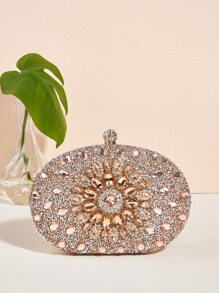 Vincy Glitter Handbag Glamorous Glitter Bling, Sequin, Luxury, Shiny Mini Rhinestone Decor Chain Box Bag Evening Bag, Dinner Bag Faux Pearl, Rhinestone, Flower, Crystal Decor For Party Girl, Woman, Bride Perfect For Party, Wedding, Prom, Dinner/Banquet, For - Champagne - View 6
