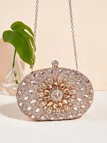 Vincy Glitter Handbag Glamorous Glitter Bling, Sequin, Luxury, Shiny Mini Rhinestone Decor Chain Box Bag Evening Bag, Dinner Bag Faux Pearl, Rhinestone, Flower, Crystal Decor For Party Girl, Woman, Bride Perfect For Party, Wedding, Prom, Dinner/Banquet, For - Champagne - View 7