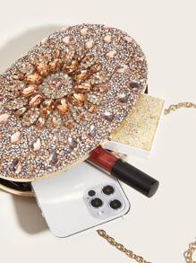 Vincy Glitter Handbag Glamorous Glitter Bling, Sequin, Luxury, Shiny Mini Rhinestone Decor Chain Box Bag Evening Bag, Dinner Bag Faux Pearl, Rhinestone, Flower, Crystal Decor For Party Girl, Woman, Bride Perfect For Party, Wedding, Prom, Dinner/Banquet, For - Champagne - View 8