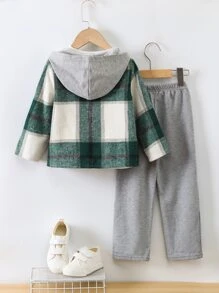 小男童格紋印花連帽夾克和褲子不帶T恤 - 彩色 - 查看 2