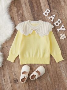 Toddler Girls Two Tone Bow Statement Collar Jumper - Yellow - View 1