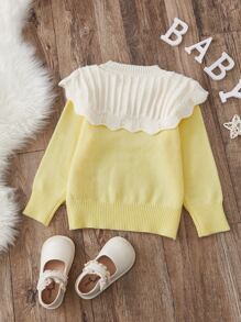 Toddler Girls Two Tone Bow Statement Collar Jumper - Yellow - View 2
