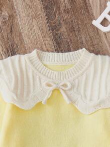 Toddler Girls Two Tone Bow Statement Collar Jumper - Yellow - View 3