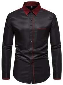 Manfinity Mode Men Contrast Trim Button Up Shirt - Black - View 1