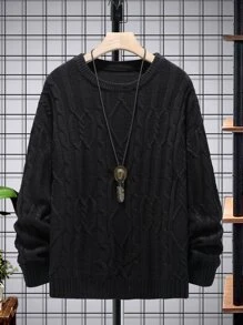 Manfinity Men Solid Cable Knit Jumper - Black - View 1