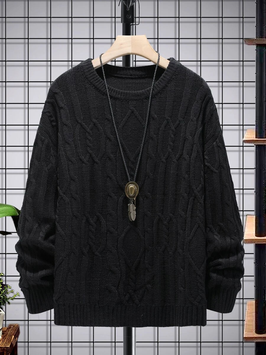 Manfinity Men Solid Cable Knit Jumper - Black - View 1