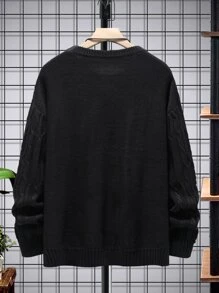 Manfinity Men Solid Cable Knit Jumper - Black - View 2