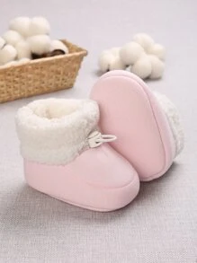 Baby Drawstring Design Thermal Lined Snow Boots - Baby Pink - View 2