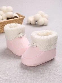 Baby Drawstring Design Thermal Lined Snow Boots - Baby Pink - View 4