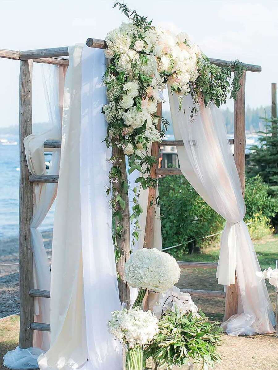 1 pieza - 48cm*9m Organza para decoración de boda, fiesta, festival, decoración de escaleras, respaldo de silla, decoración transparente, Navidad - Blanco - Ver 1