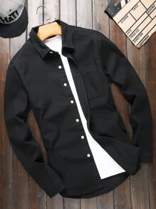 Manfinity Homme Men Cotton Patched Pocket Denim Shirt Without Tee - Black - View 1