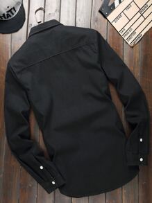 Manfinity Homme Men Cotton Patched Pocket Denim Shirt Without Tee - Black - View 2