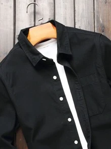 Manfinity Homme Men Cotton Patched Pocket Denim Shirt Without Tee - Black - View 3