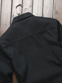 Manfinity Homme Men Cotton Patched Pocket Denim Shirt Without Tee - Black - View 5