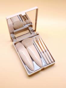 5pcs Makeup Brush Set With Storage Box , Travel Essentials,Brush Set,Makeup Brush Kit,Make Up Brush Set,Make Up Set Complete,Makeup Brush Set,Complete Makeup Kit,Brush Kit,Brushes Makeup Set,Makeup Gift Set - Apricot - View 1