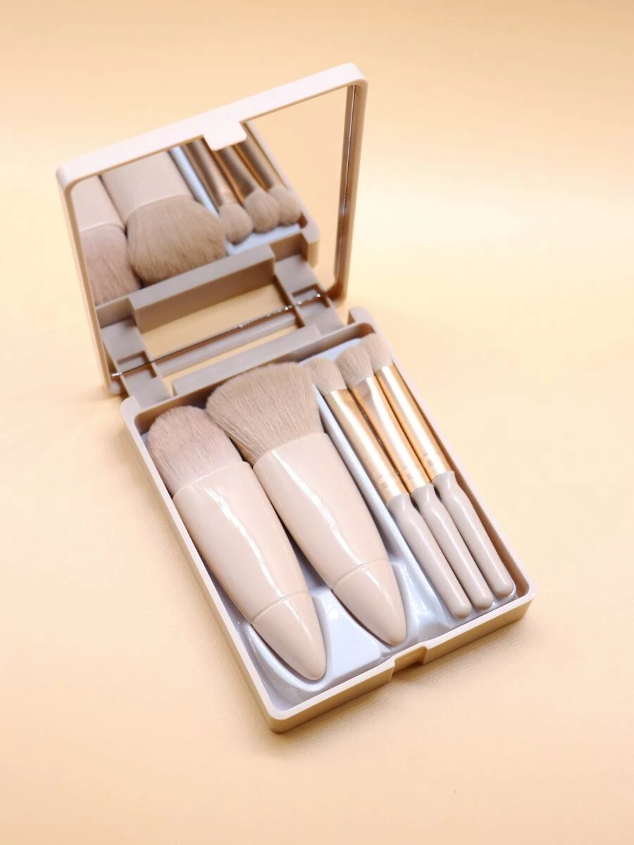 5pcs Makeup Brush Set With Storage Box , Travel Essentials,Brush Set,Makeup Brush Kit,Make Up Brush Set,Make Up Set Complete,Makeup Brush Set,Complete Makeup Kit,Brush Kit,Brushes Makeup Set,Makeup Gift Set - Apricot - View 1