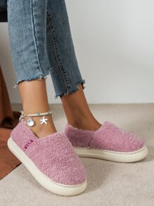 Letter Patch Decor Fluffy Bedroom Slippers - Violet Purple - View 4