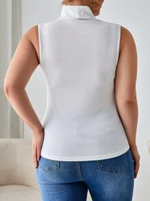 SHEIN Essnce 大碼高領背心上衣 - 白色 - 查看 2