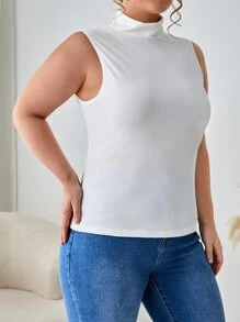 SHEIN Essnce 大碼高領背心上衣 - 白色 - 查看 3