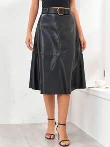 Váy nữ Thắt lưng Dây kéo màu trơn Buổi tiệc - màu đen - Xem 2