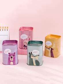 1pc Iron Money Box, Creative Cartoon Graphic Random Color Square Coin Saving Box For Kids Birthday - Multicolor - View 1