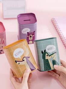 1pc Iron Money Box, Creative Cartoon Graphic Random Color Square Coin Saving Box For Kids Birthday - Multicolor - View 2