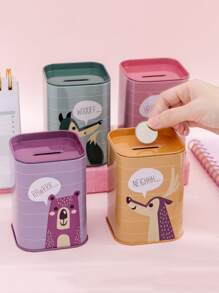 1pc Iron Money Box, Creative Cartoon Graphic Random Color Square Coin Saving Box For Kids Birthday - Multicolor - View 4