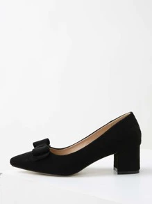 Bow Decor Chunky Heeled Court Pumps - Black - View 2