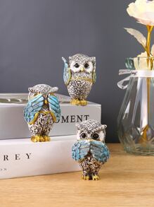 3pcs Blue Owl Decorative Crafts, Suitable For Room Decoration, Household Decor, Durable And Long-Lasting, Home Decor Ornaments, Bedroom Decor, Room Decoration - Multicolor - View 3
