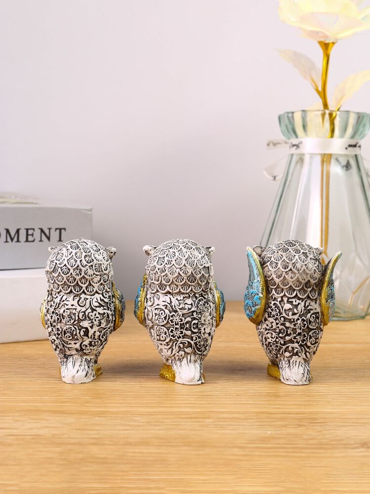 3pcs Blue Owl Decorative Crafts, Suitable For Room Decoration, Household Decor, Durable And Long-Lasting, Home Decor Ornaments, Bedroom Decor, Room Decoration - Multicolor - View 4