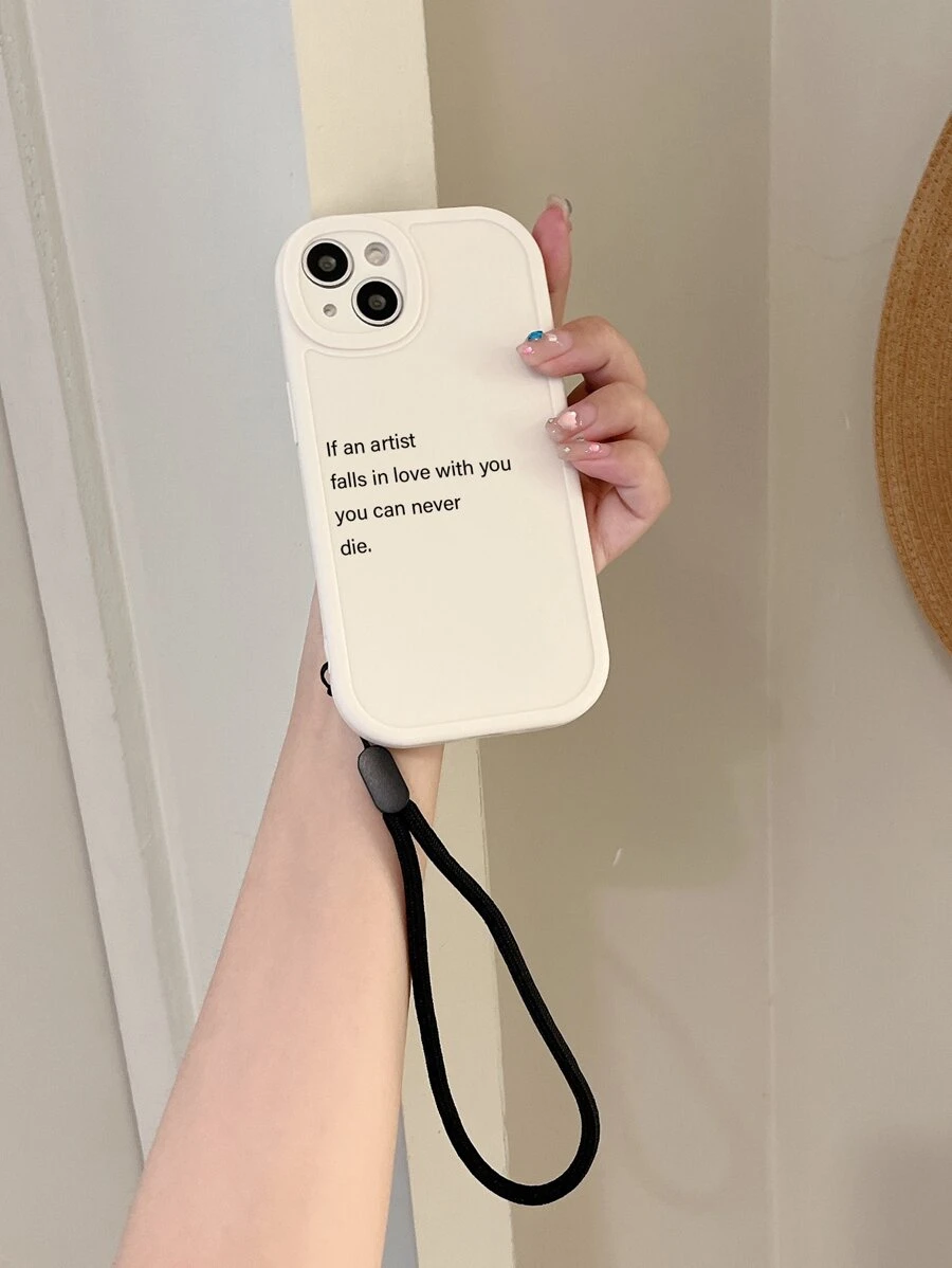 樱花文字印花手机壳、挂绳手机壳、白色硅胶手机壳，适用于 和 Galaxy 智能手机、S24 Ultra、11/12/13/13 Pro Max/14/14 Pro Max/15/15 Pro Max/16/16 Pro Max - 米色 - 查看 1