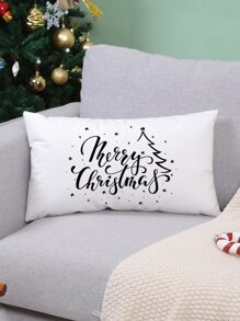 1pc Simple Christmas Text Print Pillow Cover Without Filling - Black and White - View 5