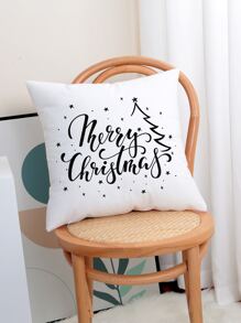1pc Simple Christmas Text Print Pillow Cover Without Filling - Black and White - View 6
