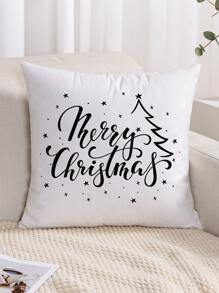 1pc Simple Christmas Text Print Pillow Cover Without Filling - Black and White - View 7