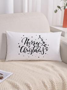 1pc Simple Christmas Text Print Pillow Cover Without Filling - Black and White - View 8