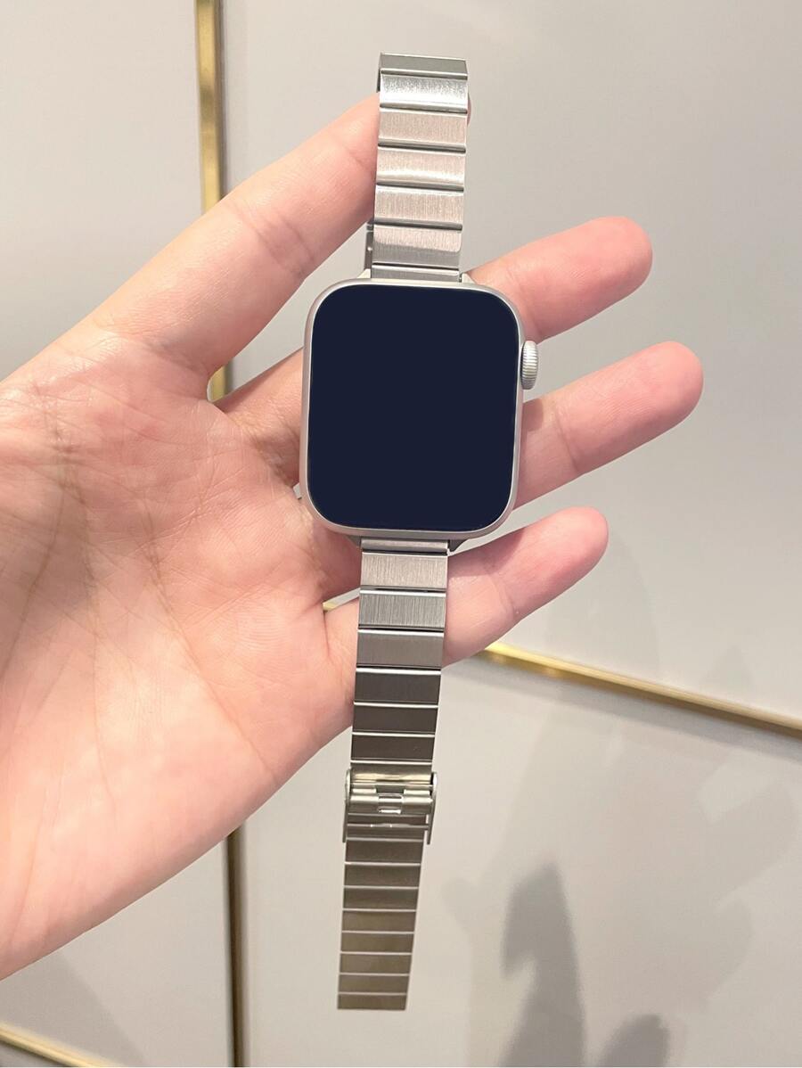 1 pieza Correa de reloj de acero inoxidable con textura de bambú, compatible con Apple Watch