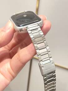 1 pieza Correa de reloj de acero inoxidable con textura de bambú, compatible con Apple Watch - Plateado - Ver 3