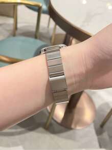 1 pieza Correa de reloj de acero inoxidable con textura de bambú, compatible con Apple Watch - Plateado - Ver 4