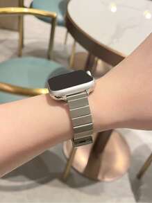 1 pieza Correa de reloj de acero inoxidable con textura de bambú, compatible con Apple Watch - Plateado - Ver 5